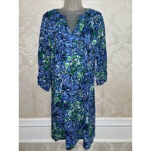 NWT Lilly Pulitzer Fairfax 3/4 Sleeve Abaco Blue Turtle Ave Dress Size M $118